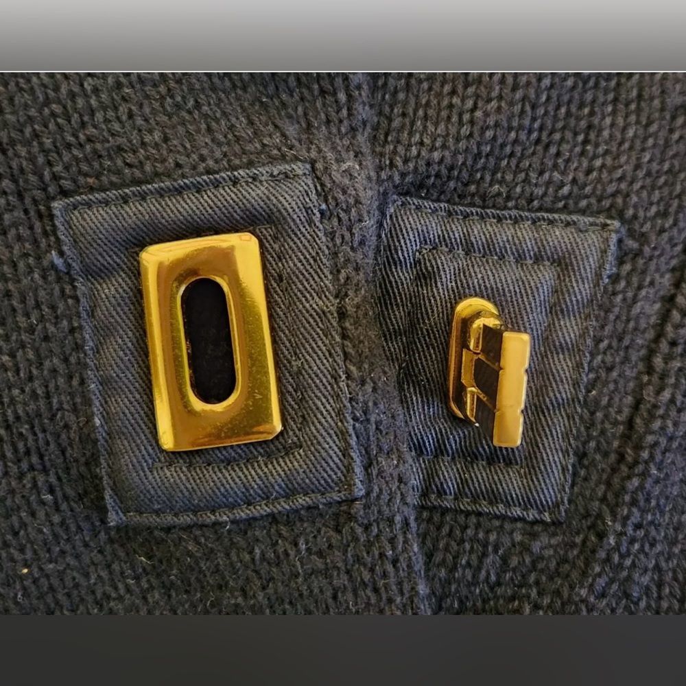 LRL Ralph Lauren Navy 100% Cotton Gold Buckle Wide Collar Pullover Sweater Sz XS - Picture 8 of 12